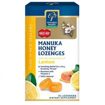 Manuka Health Honey Lozenges 뉴질랜드 마누카 꿀 로젠지 캔디 MGO400+ 레몬 15로젠지, 1세트