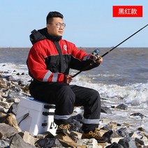 겨울 낚시복 세트 방한 피싱 점프슈트 방수복 패딩 얼음 낚시 방풍 점퍼 바다 낚시 보온, 클래식 블랙 레드 점프슈트 (두툼한 듀폰 면), XXL