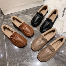 프리티슈 여성 뽀글이 양털 안감 스티치 슬립온 털 단화 (1.5cm)