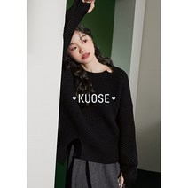 KUOSE 쿠오세 블랙 질감 스플릿 스웨터 여성용 게으른 스타일 2022 가을 겨울 새로운 디자인 니트