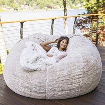 빈백 1인용 소파 5ft 자이언트 모피 콩 가방 커버 거실 가구 큰 라운드 부드러운 솜털 인조 모피 beanbag 게으른 침대 코트없이 충전물, 하얀