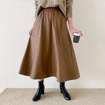 퍼니걸스 5702 밴딩 기모 레더 A라인 롱 스커트 여성의류