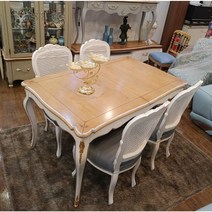 확장형 케인식탁 4~6인, 화이트 원목