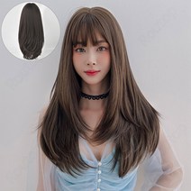 Routop 여성 가발 긴발 잔머리 디자인 머리둘레 조절 가능 무광 머릿결, 흑갈색
