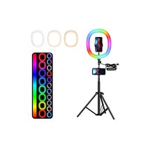 MOSUNECE 12인치 RGB 링라이트 다기능 26색 셀카링 라이트 키트 삼각대거치대&핸드폰홀더-2개포함 밝기 10단계 조광 가능 메이크업 라이브 비디오 촬영 YouTube用, 상세페이지 참조