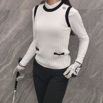 여성 골프 꽈배기 라운드 니트 조끼 베스트 블랙 화이트 봄 가을 여자 골프웨어