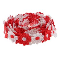 3 야드 25mm 데이지 태양 꽃 장식 레이스 트리밍 리본 수 놓은 아플리케 패치 바느질 및 예술 공예 프로젝트-3 가지, 레드, 설명