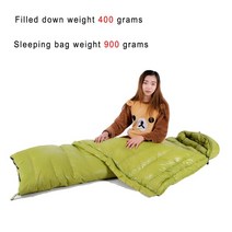 추운 날씨에 적합한 큰 스타일 흰색 구스 다운 부드러운 성인 침낭, 900g 그린