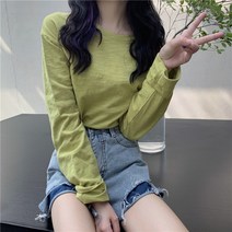 DFMEI 화이트 긴팔 티셔츠 여성 봄 이너 티셔츠 오버핏 미니 상의