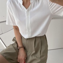 셀러허브(잡화) 여자 반팔 무지 솔리드 면접 기본 일자 단색 블라우스
