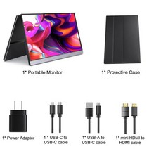 휴대용 보조 터치 모니터 4K 스마트 캠핑용티비 15.6 인치 스크린 QLED 휴대 1080P IPS 100 DCI P3 게임 모바일 디스플레이 안드로이드 iOS 전화 X 박스, 01 Black with case_04 미국 플러그