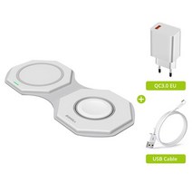 갤럭시3IN1무선충전기 애플무선충전기 핸드폰 고속 무선충전기 호환 Bonola 접이식 워치 8 에어팟 3 아이폰 14 프로 맥스 13 1211 용 2 인 1 마그네틱, 5.White add EU Plug