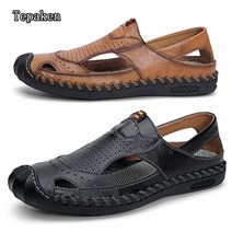 Tepaken 남자 여름 신발 소가죽 수제 발편한 빅사이즈 스포츠샌들 슬립온 드라이빙 슈즈