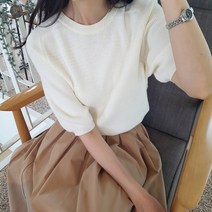 상상그이상 여성용 국내제작 코이 니쥬 라운드넥 반팔니트 부드러운 레이온소재 파스텔 컬러 나들이룩 가볍게 입기좋은 간절기 니트