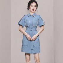 데님 여름 롱 원피스 정장 오피스룩 허리벨트 시크라인 하객룩 결혼식 돌잔치 예쁜 감성 러블리