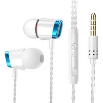 인이어 이어폰 3.5MM 유선 스포츠 헤드폰 스테레오 이어 버드 휴대 전화 헤드셋 (마이크 포함), 흰색 파란색