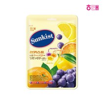 해태 썬키스트 사탕 세가지 과일맛 (레몬+오렌지+포도) 캔디 125g 대용량, 5봉