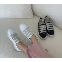 끈없는 소가죽 스니커즈 보석장식 밴딩 반짝이운동화