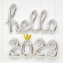 제이벌룬 크리스마스 연말파티 은박풍선, 필기체 풍선세트 hello2023 실버