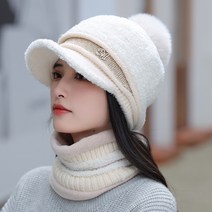 루페오 겨울 방한 여성 앙고라 니트 여우털 방울 털 귀마개 귀달이 골프 모자, free, 화이트귀달이