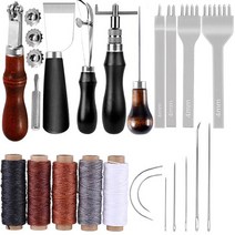 가죽펀칭기 벨트구멍뚫기 KAOBUY 가죽 수리 재봉 키트 왁스 스레드 바늘 및 스티치 구멍 펀치 그루버 도구, 01 1 set