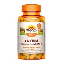 Sundown 칼슘 비타민 D3 정제 면역 및 뼈 건강 지원 600mg 250IU 코팅 태블릿 120정 111121