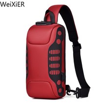 도난방지 가방 팩세이프 여행 백팩 WEIXIER-새로운 방수 USB 크로스 바디 백 남성용 도난 방지 짧은 메신저 슬링 패션 디자이너 채스트