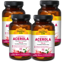Country Life Chewable Acerola 츄어블 아세로라 500 mg 90 웨이퍼 4 SET