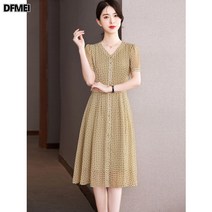 플라워 쉬폰 원피스 여름 여성 기질 슬림핏 v라인 a라인 스커트