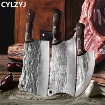 핸드메이드 고기칼 주방 중식도 정육칼 다용도 캠핑 나이프단조 요리사 주방 칼 1-4 pcs 세트 정육점 칼 고기 도마 뼈를 자르는 칼 요리사 칼 5cr15 스테인레스 스틸 칼, 3 개 세트 5