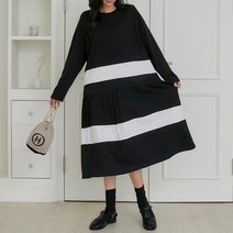 [다잇템] 여자 롱 투컬러 롱슬리브 FW 라운드 원피스