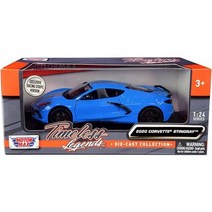 MotormaxToy 2020 쉐보레 콜벳 C8 스팅레이 블루 실버 레이싱 스트라이프 유행을 타지 않는 레전드 1/24 다이캐스트 모델 자동차 Motormax79360 제작 USA