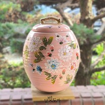 달빚도자 [여주도자기_흙도예] 분청 핑크목단 20kg 쌀독 쌀항아리+뚜껑포함(항아리형)