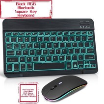 블루투스 키보드 및 마우스 충전식 무선 한국어 백라이트 iPad 안 드 로이드 IOS Windows 태블릿 노트북, Arabic layout, black square