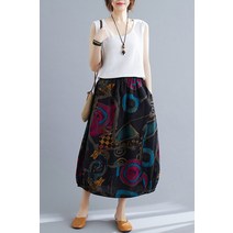 키작녀스커트 항아리치마 여성 롱 미디 벌룬 여름 복고 밴딩 꽃 복고