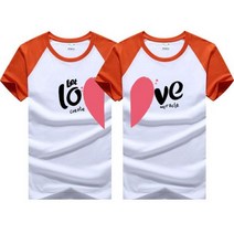 커플 시밀러 룩 하트 러브 프린트 티셔츠 한국 패션 매칭 반팔 코튼 남녀공용205711