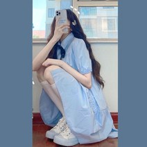 하늘색 리본 캉캉 바스락 캐주얼 여름 키작녀 원피스 페미닌 캐주얼 바캉스 청소년 10대 20대 코디