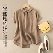 빅사이즈블라우스 빅카라 여름 패션 여성 짧은 셔츠 모든 일치 캐주얼 피터팬 칼라 코 튼 린 넨 블라우스 크기 5 156115398
