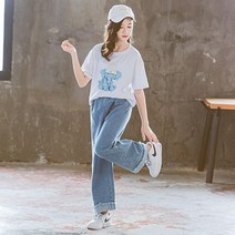 베비포 여름 초등학생 반팔티 롤업 밴딩 청바지 상하세트 130~170 NF5