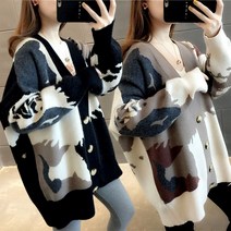 브이넥 니트 롱 가디건 여자 루즈핏 스웨터 코트 가을 겨울 빅사이즈