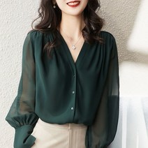 여성 긴팔 슬림핏 블라우스 쉬폰 셔츠 여름남방
