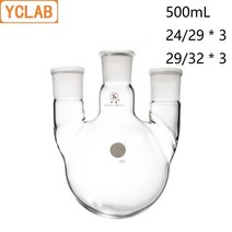 플라스크 삼각 과학 도구 YCLAB 500mL 24/29*3 amp 29/32*3 증류 직선 모양 3 목 표준 접지 입, [02] 29 - 29 - 29