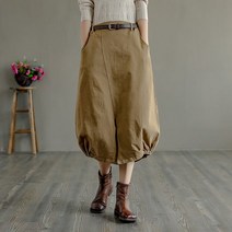 복고풍 가을 엄마 등원룩 항아리 미디 스커트 월남 몸빼 편안한 치마