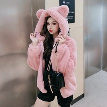 오프 시즌 특별 양고기 모피 여성 가을과 겨울 곰 귀 후드 코트 모조 렉스 토끼 모피 두꺼운 봉제 코트