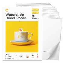 수전사필름 Hiipoo 워터 슬라이드 데칼 페이퍼 잉크젯 20 매 A4 크기 DIY 데칼 선물용 투명 워터 슬라이드 전송 용지 공예 텀블러 머그잔 분위기 도자기 양초
