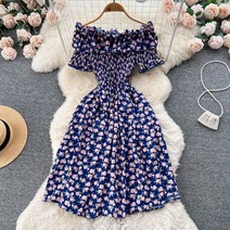 해외여행원피스 고급여성원피스 레이스 수입 반팔 한 카라 주름 반팔 꽃 30 40대