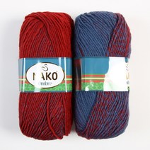 [앵콜스] (10+1) 나코 옴브레 보송보송한 울혼방 그라데이션 목도리 모자실, 20386 데님블루레드