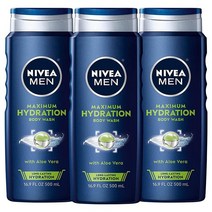 니베아 nivea MEN 맥시멈 하이드레이션 바디 워시 16.9 Fl oz 3팩 건성 피부용 알로에 베라 함유, Amber, Citrus_16.9 Ounce (Pack