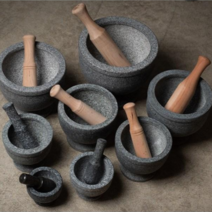 장수주방 장수곱돌 돌절구 180 전통 맷돌 마늘 깨 바질 이유식 다지기, 180mm, 나무공이