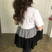 스트라이프 줄지 배색 캉캉티셔츠 프릴 블라우스